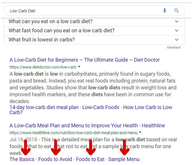 healthline got search features enabled for their post, those links below their search result jump directly to that section on their post!