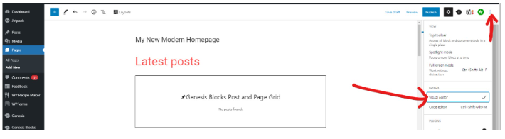 screenshot of wordpress page editor showing how to edit settings on a block