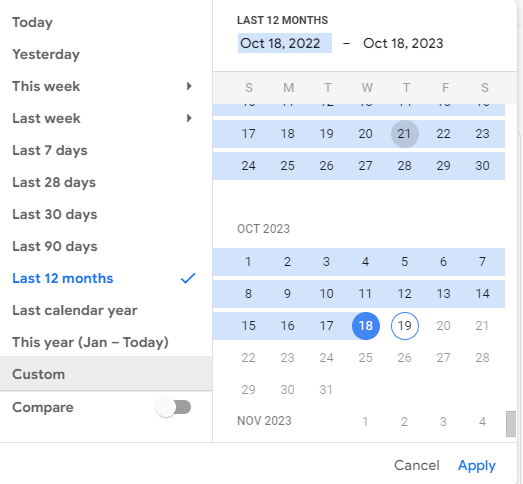 screenshot of google analytics pages and screens report detailing how to change date ranges