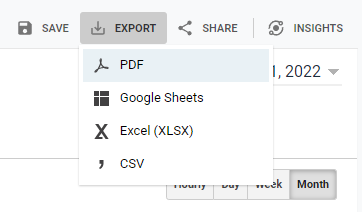 screenshot of google analytics export feature